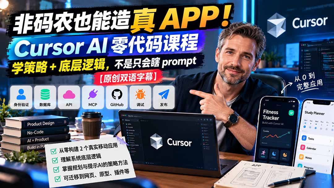 非码农也能造真 APP!Cursor AI 零代码课程:学策略 + 底层逻辑,不是只会瞎 prompt【原创双语字幕】-星阳网创