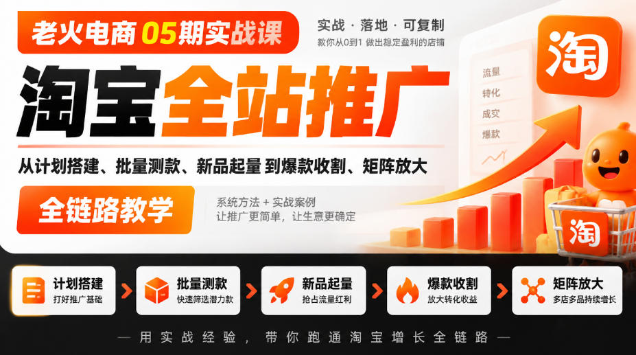 老火电商05期实战课|淘宝全站推广从计划搭建、批量测款、新品起量到爆款收割、矩阵放大全链路教学-星阳网创