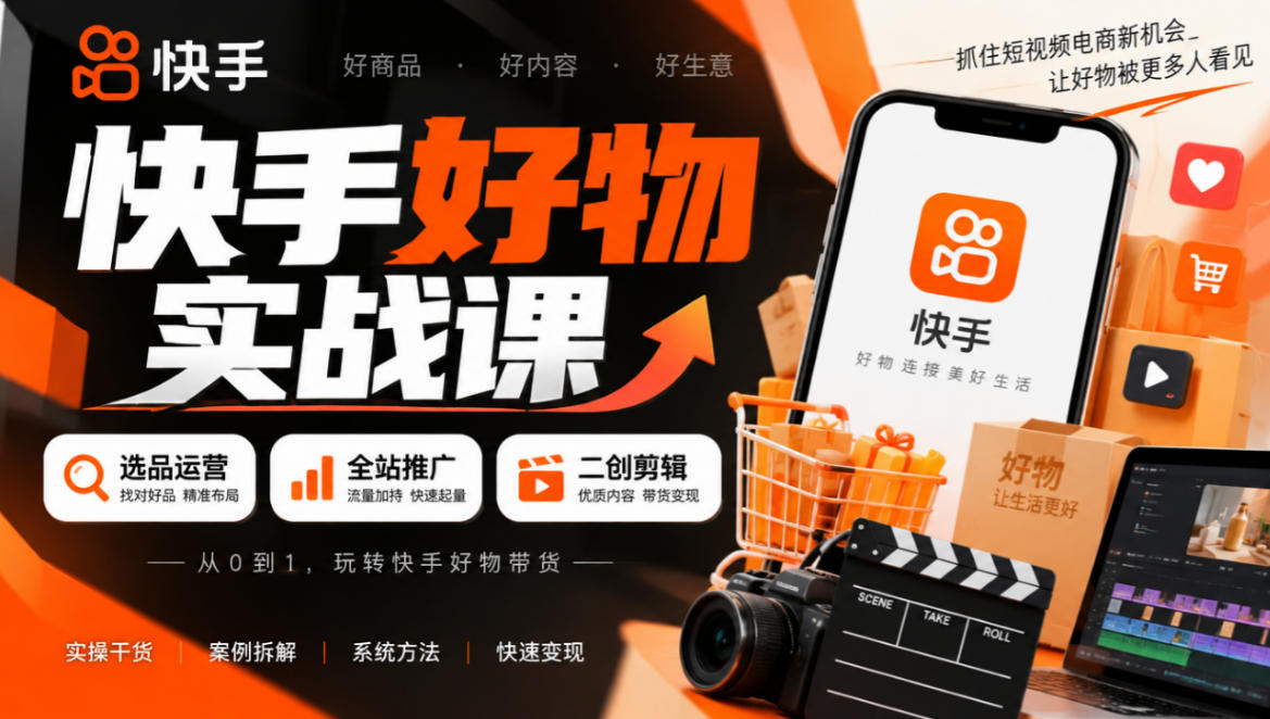 快手好物实战课｜选品运营+全站推广+二创剪辑带货变现-星阳网创