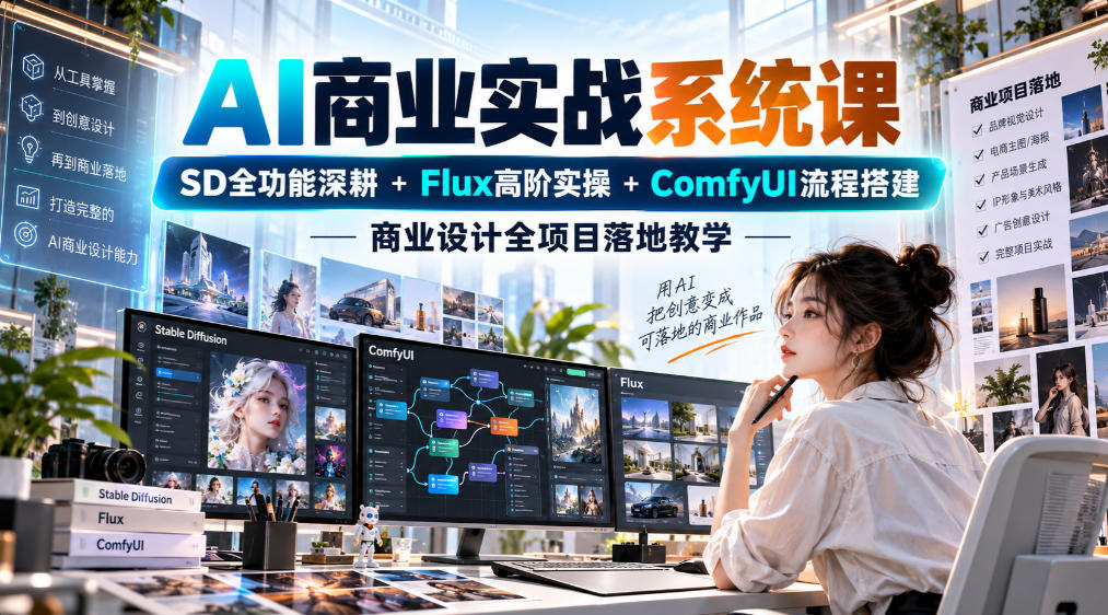AI商业实战系统课|SD全功能深耕+Flux高阶实操+Comfyui流程搭建,商业设计全项目落地教学-星阳网创