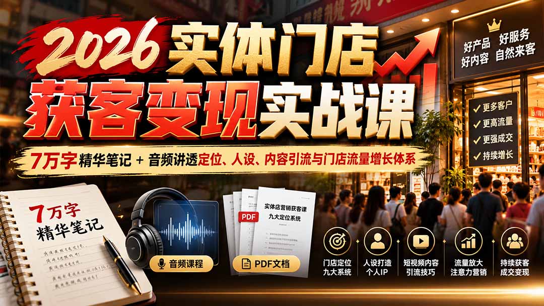 2026实体门店获客变现实战课：7万字精华笔记+音频讲透定位、人设、内容引流与门店流量增长体系-星阳网创