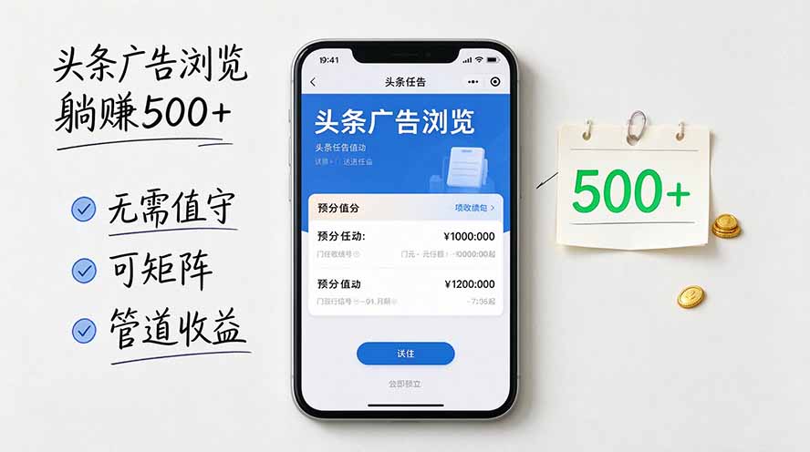 头条广告浏览躺赚500+无需值守，可矩阵并附有管道收益-星阳网创