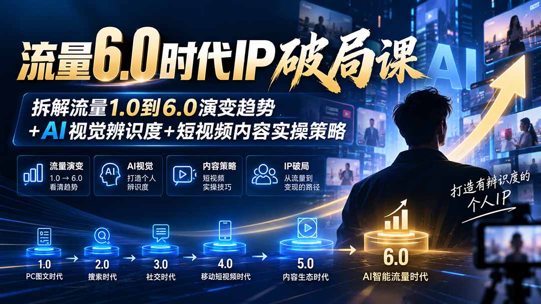 流量6.0时代IP破局课:拆解流量1.0到6.0演变趋势+AI视觉辨识度+短视频内容实操策略-星阳网创