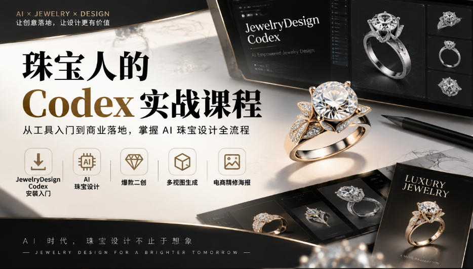 珠宝人的Codex实战课程|JewelryDesign Codex安装入门、AI珠宝设计、爆款二创、多视图生成、电商精修海报全链路教学-星阳网创
