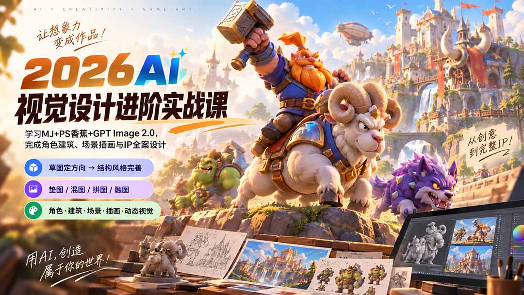 2026AI视觉设计进阶实战课-更新1007:学习MJ+PS香蕉+GPT Image 2.0,完成角色建筑、场景插画与IP全案设计-星阳网创