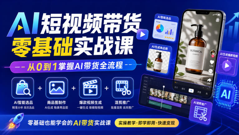 AI短视频带货零基础实战课|AI智能选品+商品图制作+爆款视频生成+混剪推广,从0到1掌握AI带货全流程-星阳网创