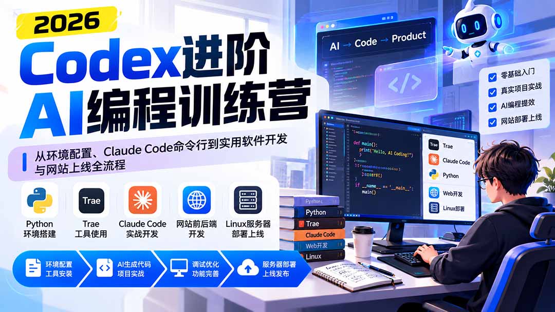 Codex进阶AI编程训练营:从环境配置、Claude Code命令行到实用软件开发与网站上线全流程-星阳网创