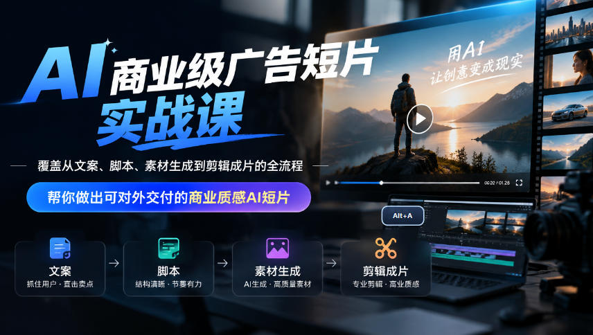 AI商业级广告短片实战课,覆盖从文案、脚本、素材生成到剪辑成片的全流程,帮你做出可对外交付的商业质感AI短片-星阳网创