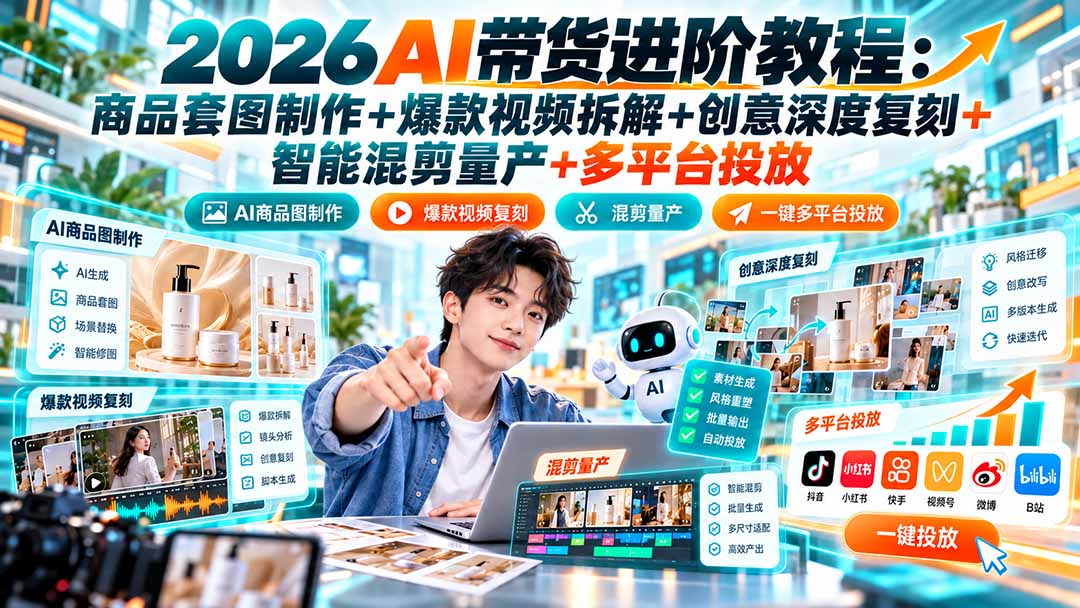 2026AI带货进阶教程:商品套图制作+爆款视频拆解+创意深度复刻+智能混剪量产+多平台投放-星阳网创
