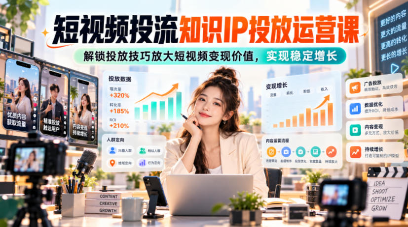 短视频投流知识IP投放运营课,解锁投放技巧放大短视频变现价值,实现稳定增长-星阳网创