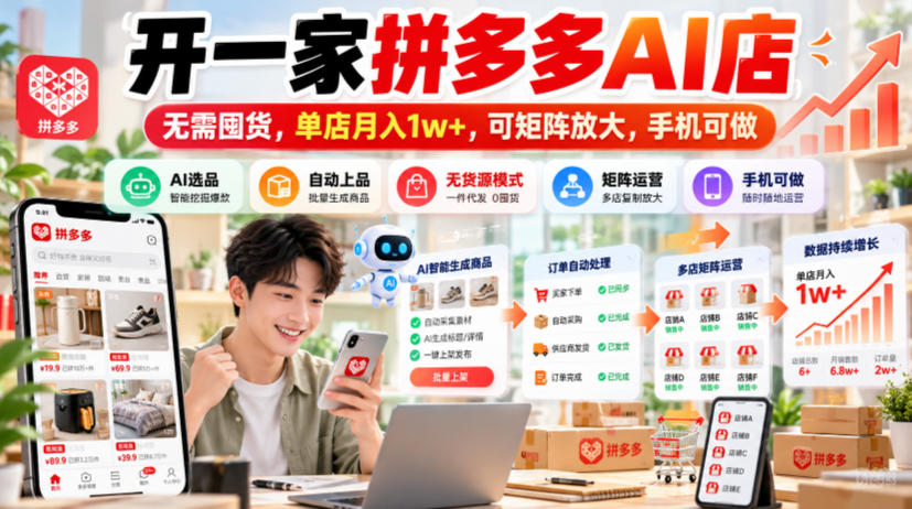 开一家拼多多AI店,无需囤货,单店月入1w+,可矩阵放大,手机可做【揭秘】-星阳网创