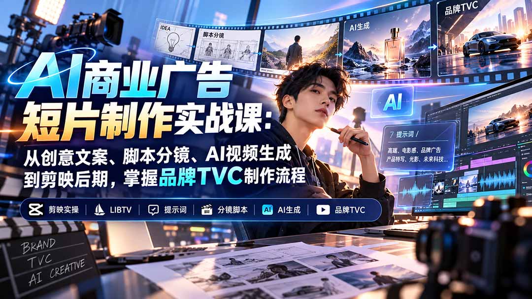 AI商业广告短片制作实战课:从创意文案、脚本分镜、AI视频生成到剪映后期,掌握品牌TVC制作流程-星阳网创
