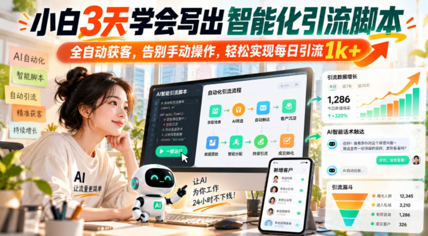小白3天学会写出智能化引流脚本,全自动获客,告别手动操作,轻松实现每日引流1k+-星阳网创