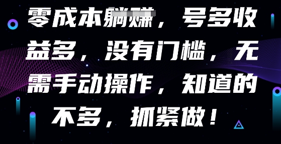 零成本全自动,号多收益多,没有门槛,无需手动-星阳网创