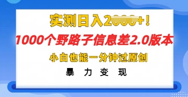 2025抖音1000个野路子信息差最新玩法,一分钟过原创,暴力变现月入几k-星阳网创