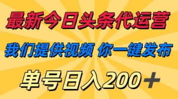 最新今日头条代运营,我们提供视频,你一键发布,单号日入200+【揭秘】-星阳网创
