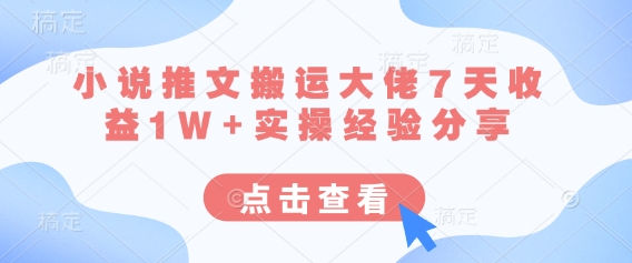 小说推文搬运大佬7天收益1W+实操经验分享-星阳网创