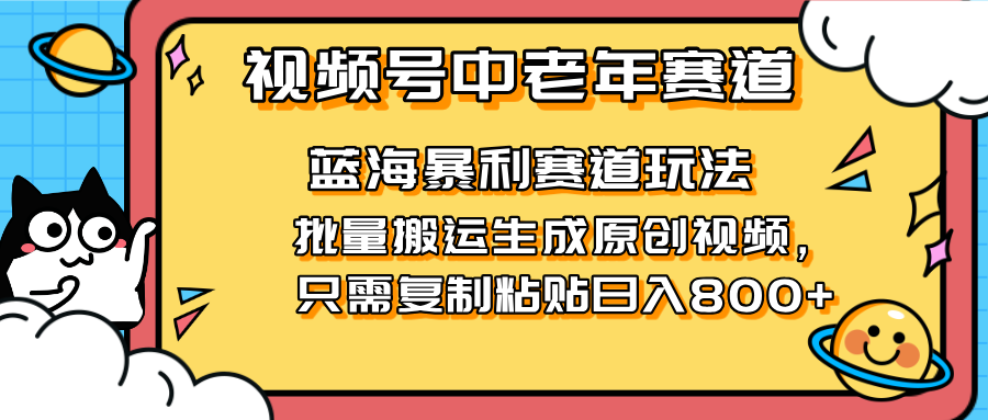 (14314期)2025视频号中老年短视频蓝海暴利风口!复制粘贴搬运视频单日赚800+,无...-星阳网创