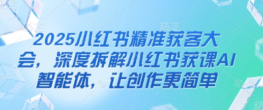 2025小红书精准获客大会，深度拆解小红书获课AI智能体，让创作更简单-星阳网创