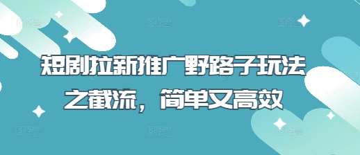 短剧拉新推广野路子玩法之截流，简单又高效-星阳网创