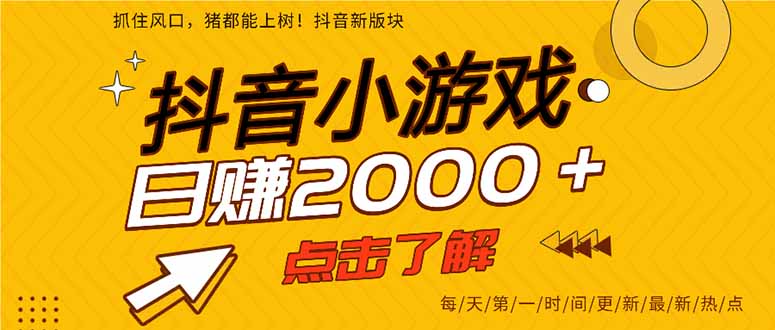 (14319期)抖音小游戏,最新风口项目,亲测单游戏2000+感兴趣点击了解。-星阳网创